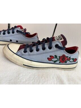 Chuck Taylor Converse All-Star Low Top Sneakers Custom Rose Embroidered M7/W9